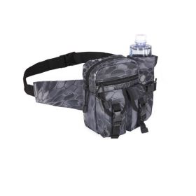 Tactical Waist Bag Denim Waistbag With Water Bottle Holder For Outdoor Traveling Camping Hunting Cycling (Color: Black Python Pattern)